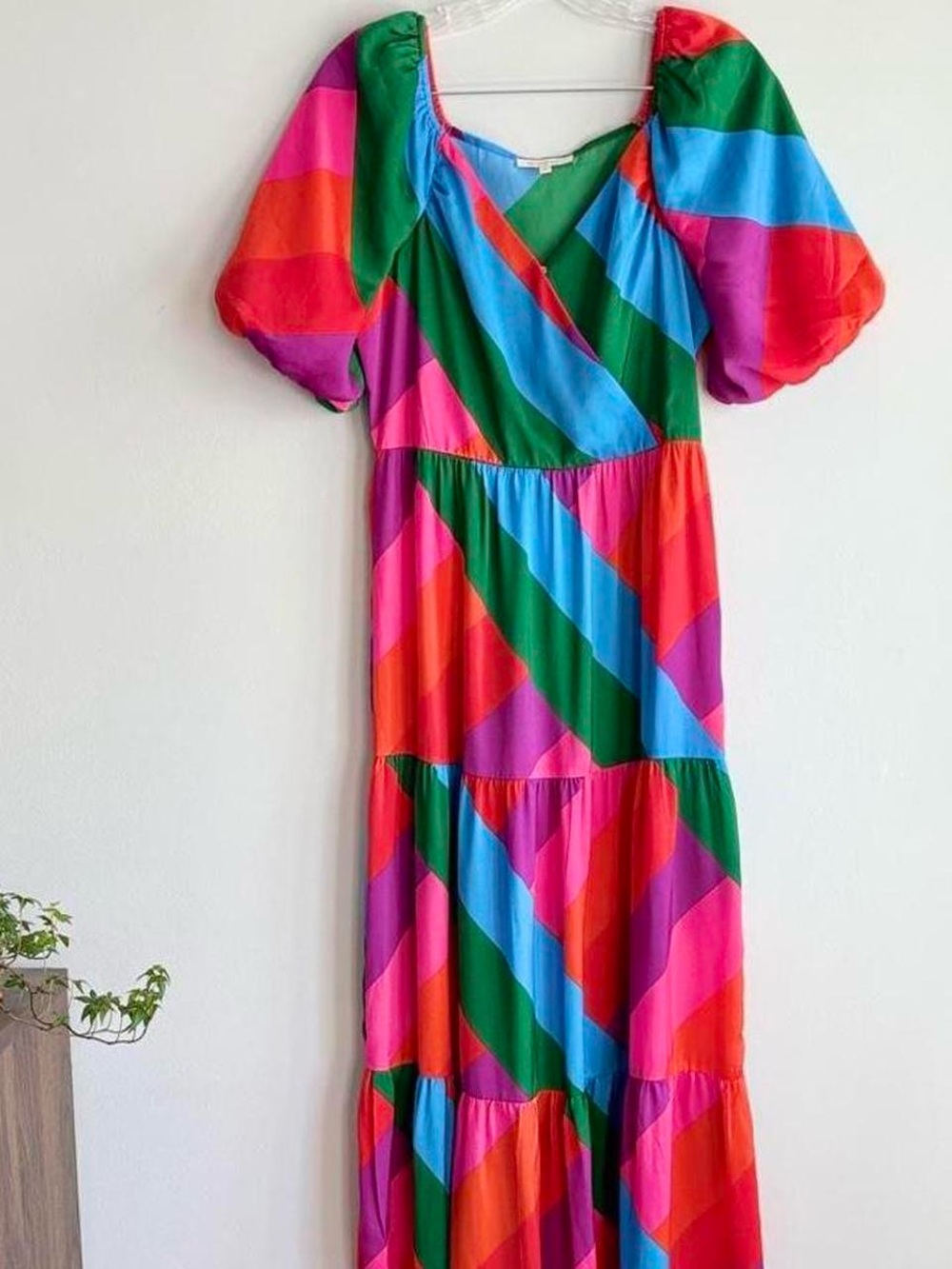 Skies Are Blue Bright Multi-Stripe Puff Sleeve Maxi Dress - S